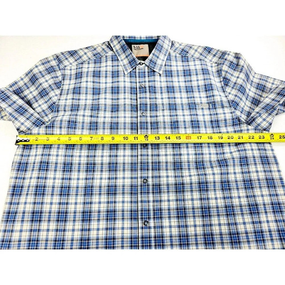 5.11 Tactical Size Large Men Blue White Check Pocket Logo Tag Short Sleeve Shirt - Picture 3 of 13
